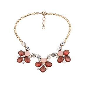 Floral Statement Necklace – 18"+2" Gold Tone with Pink, Red & Crystal Accents